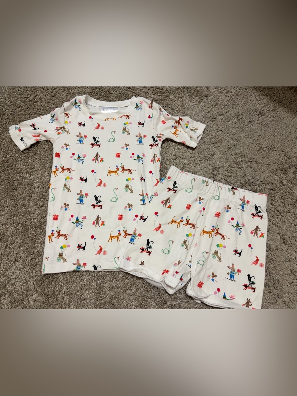 LAKE Children's White Pajama Set with Colorful Party Animal Print